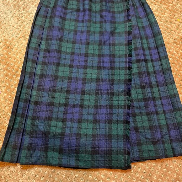 VTG Blarney Woollen Mills Kilt Skirt Blue Green Plaid Tartan Irish Wool Pleated - Picture 3 of 11